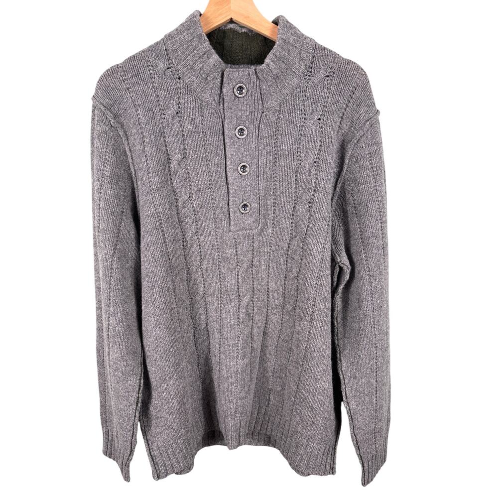 Tommy Bahama Mens Sweater Large Gray Lambswool‎ Cable Knit Stretch